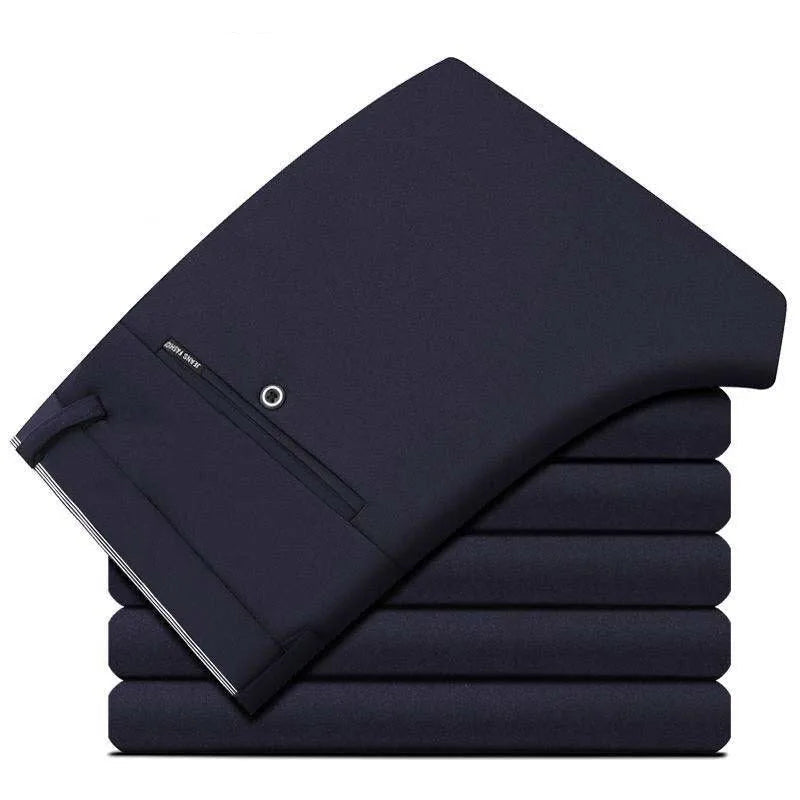 Moda verão masculina negócios casual calças compridas terno calças masculinas elásticas retas calças formais mais grande Size28-40