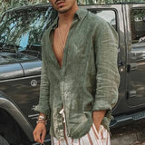 Camisa fina masculina de mangas compridas, cardigã de lapela, monocromática, moda casual, adequada para atividades ao ar livre