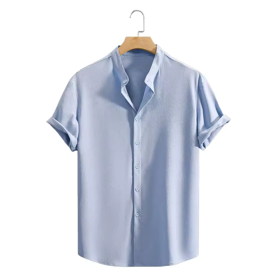 Juventude casual praia camisas de manga curta cor sólida solta casual respirável camisa leve streetwear masculino botão topos