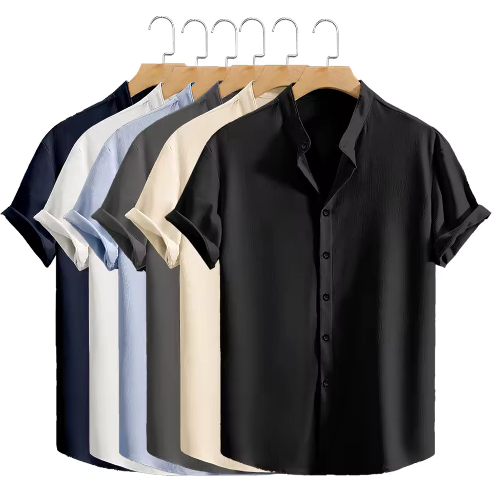 Juventude casual praia camisas de manga curta cor sólida solta casual respirável camisa leve streetwear masculino botão topos