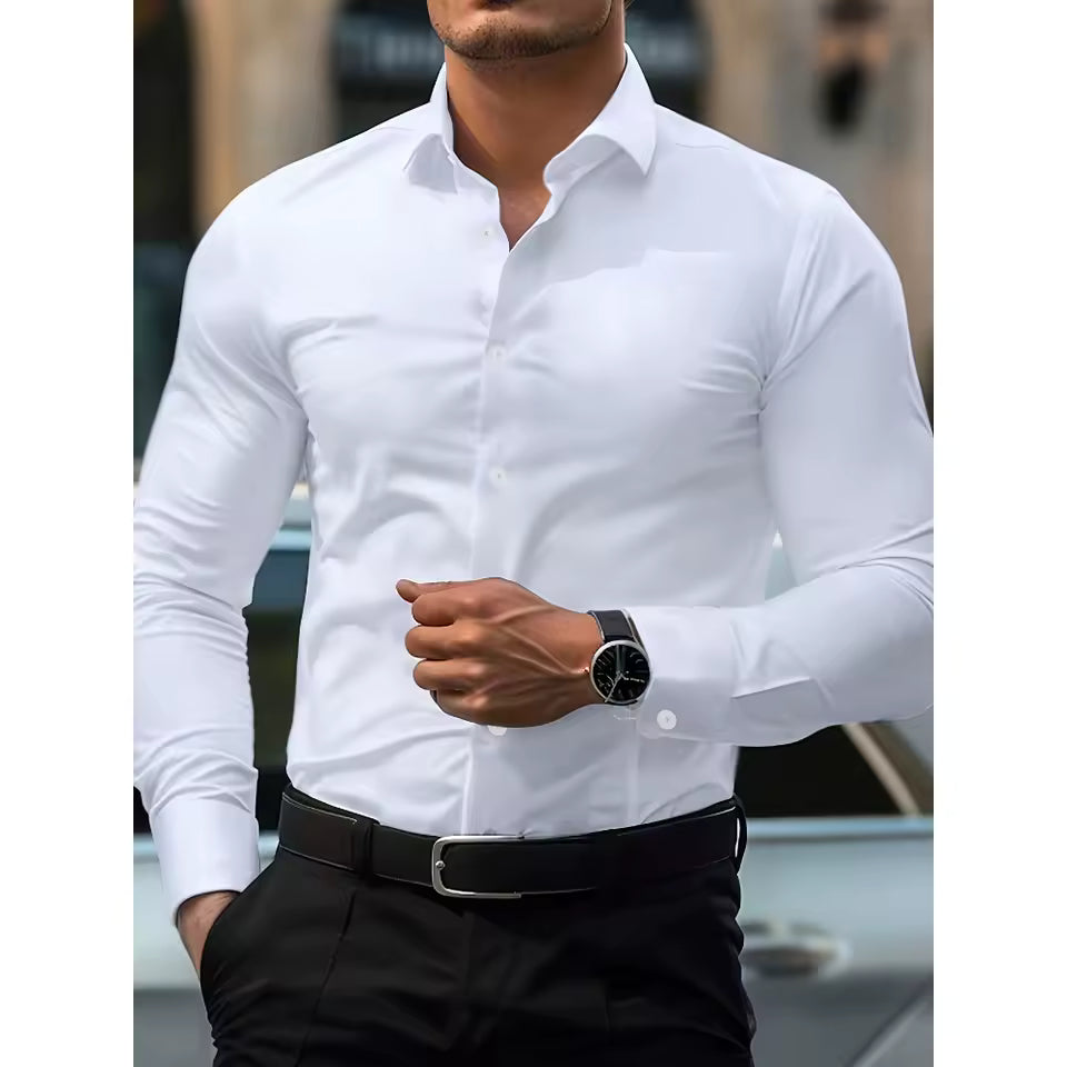 Fgkks nova camisa masculina nova marca cor sólida manga longa tecido elástico masculino múltiplas cores qualidade camisa básica