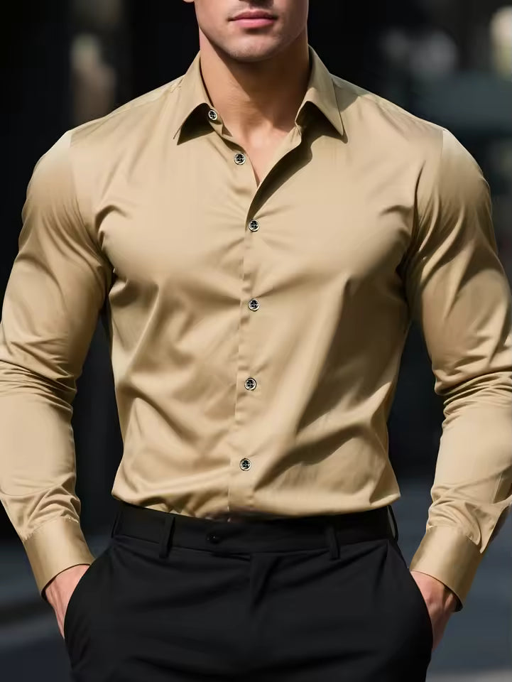 Fgkks nova camisa masculina nova marca cor sólida manga longa tecido elástico masculino múltiplas cores qualidade camisa básica