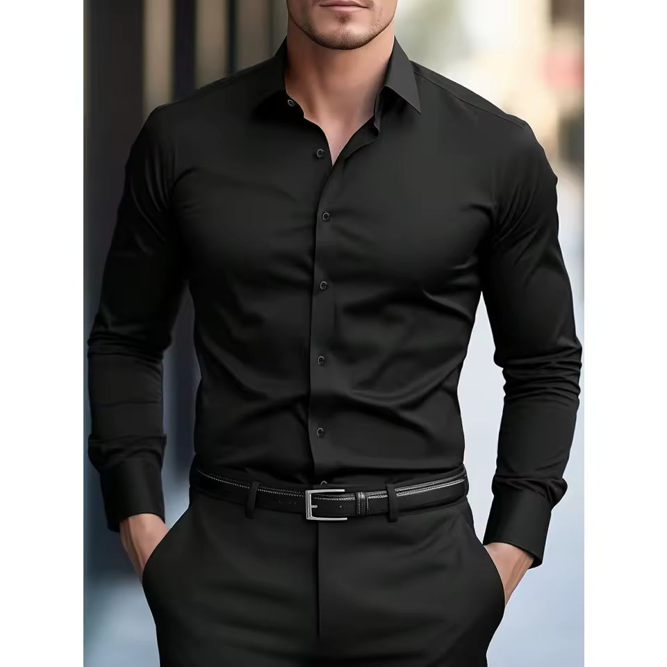 Fgkks nova camisa masculina nova marca cor sólida manga longa tecido elástico masculino múltiplas cores qualidade camisa básica