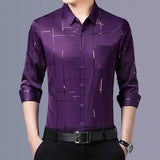 Camisa masculina casual e elegante de manga comprida estampada, top de negócios sem engomar e resistente a rugas