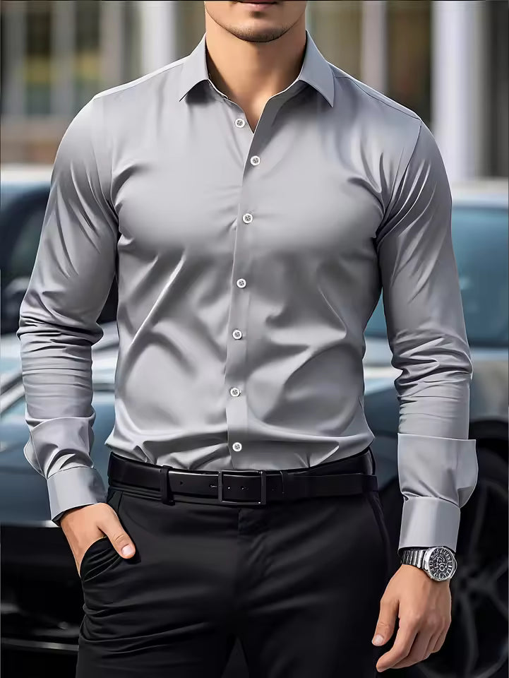 Fgkks nova camisa masculina nova marca cor sólida manga longa tecido elástico masculino múltiplas cores qualidade camisa básica