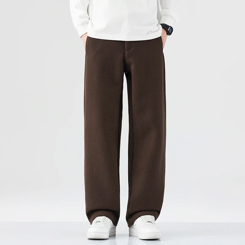 2025 automne nouveau Vintage Simple laine douce pantalon de costume droit pour hommes vêtements cordon couleur unie pantalon LX8288