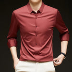 Camisa ultraelástica masculina premium – Camisa formal de manga comprida de negócios sedosa de alta qualidade para uso social e casual