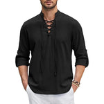 Camisa renascentista masculina pirata medieval viking topo camisas de linho de algodão masculino manga comprida traje de halloween