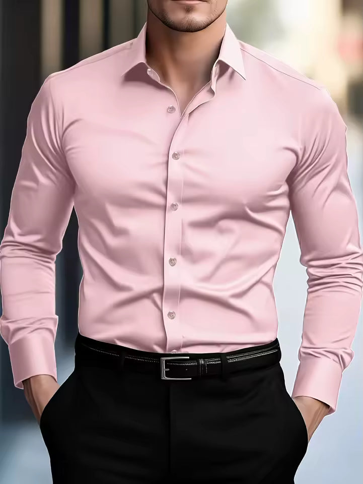 Fgkks nova camisa masculina nova marca cor sólida manga longa tecido elástico masculino múltiplas cores qualidade camisa básica