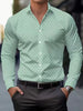 Camisas de vestido de design de gola de lapela com estampa geométrica masculina, camisa de manga comprida casual camisa de botão para ocasiões formais