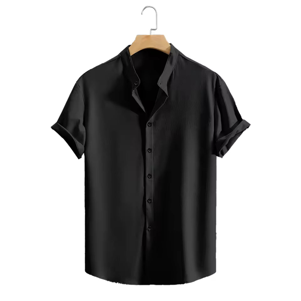 Juventude casual praia camisas de manga curta cor sólida solta casual respirável camisa leve streetwear masculino botão topos
