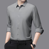 Camisa ultraelástica masculina premium – Camisa formal de manga comprida de negócios sedosa de alta qualidade para uso social e casual