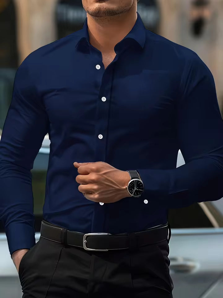 Fgkks nova camisa masculina nova marca cor sólida manga longa tecido elástico masculino múltiplas cores qualidade camisa básica