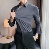 Camisa ultraelástica masculina premium – Camisa formal de manga comprida de negócios sedosa de alta qualidade para uso social e casual