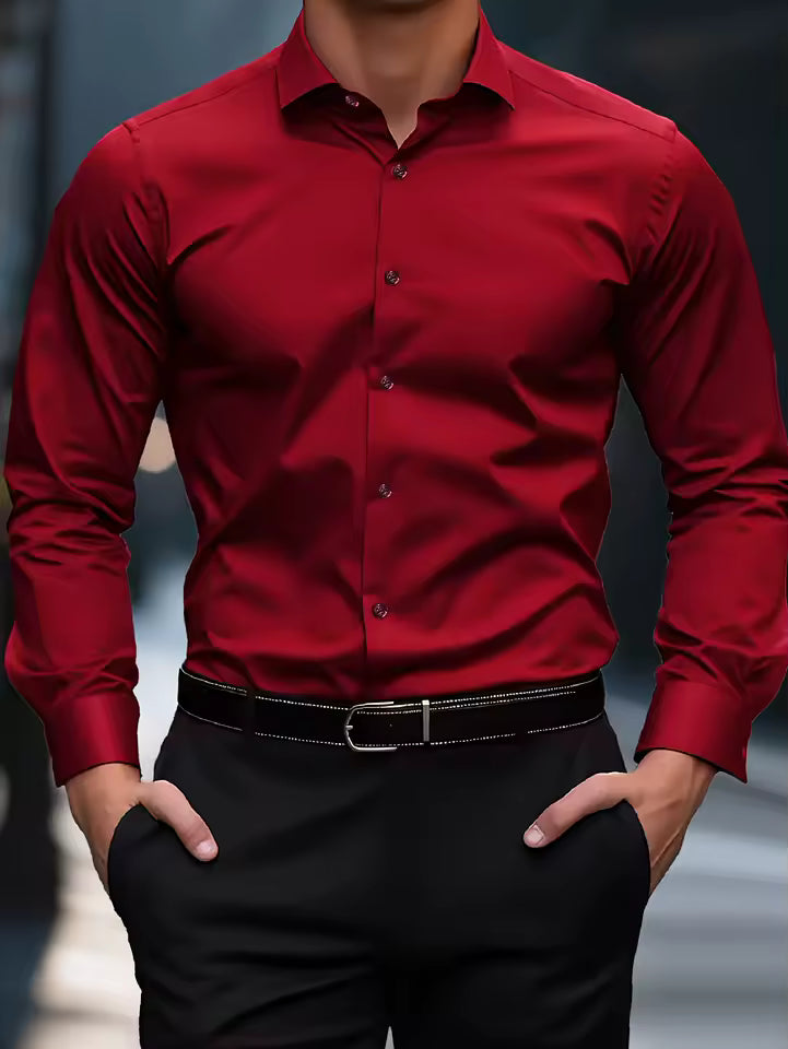Fgkks nova camisa masculina nova marca cor sólida manga longa tecido elástico masculino múltiplas cores qualidade camisa básica