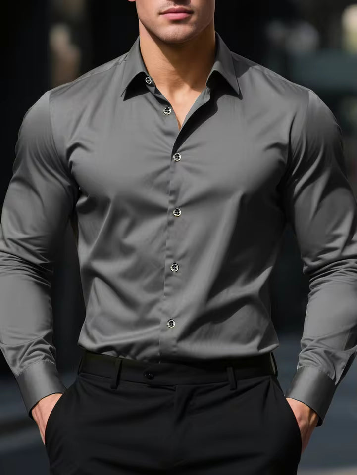 Fgkks nova camisa masculina nova marca cor sólida manga longa tecido elástico masculino múltiplas cores qualidade camisa básica