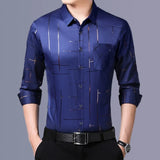 Camisa masculina casual e elegante de manga comprida estampada, top de negócios sem engomar e resistente a rugas