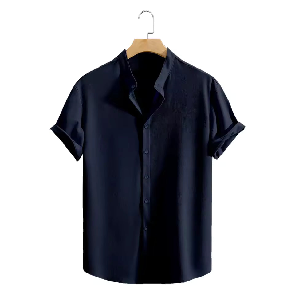 Juventude casual praia camisas de manga curta cor sólida solta casual respirável camisa leve streetwear masculino botão topos