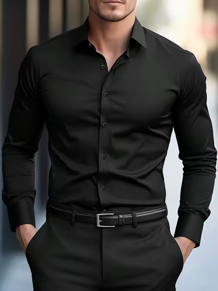 Fgkks nova camisa masculina nova marca cor sólida manga longa tecido elástico masculino múltiplas cores qualidade camisa básica