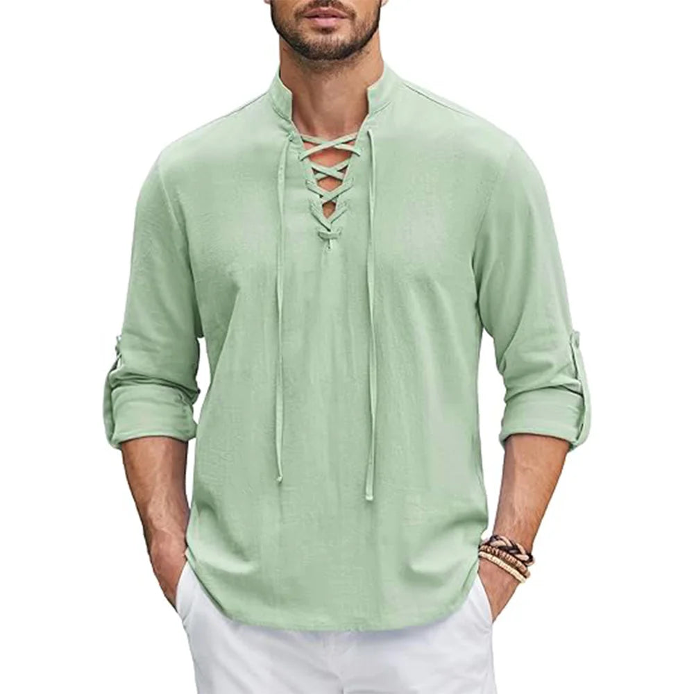 Camisa renascentista masculina pirata medieval viking topo camisas de linho de algodão masculino manga comprida traje de halloween
