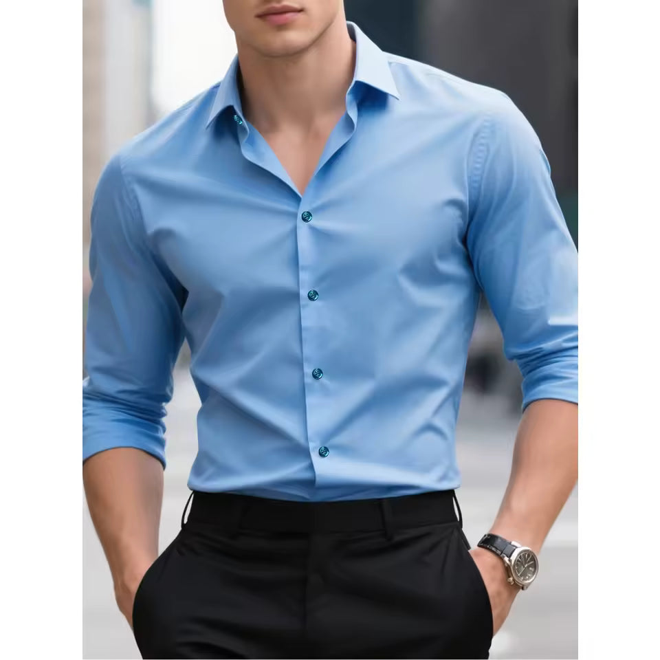 Fgkks nova camisa masculina nova marca cor sólida manga longa tecido elástico masculino múltiplas cores qualidade camisa básica