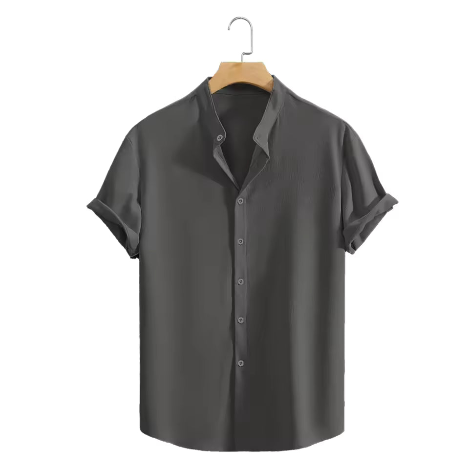Juventude casual praia camisas de manga curta cor sólida solta casual respirável camisa leve streetwear masculino botão topos
