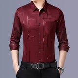 Camisa masculina casual e elegante de manga comprida estampada, top de negócios sem engomar e resistente a rugas