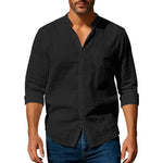 Camisa de linho de algodão para homens henley pescoço cor sólida leve respirável fino ajuste único breasted camisa manga longa botão acima