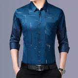 Camisa masculina casual e elegante de manga comprida estampada, top de negócios sem engomar e resistente a rugas