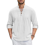 Camisa renascentista masculina pirata medieval viking topo camisas de linho de algodão masculino manga comprida traje de halloween
