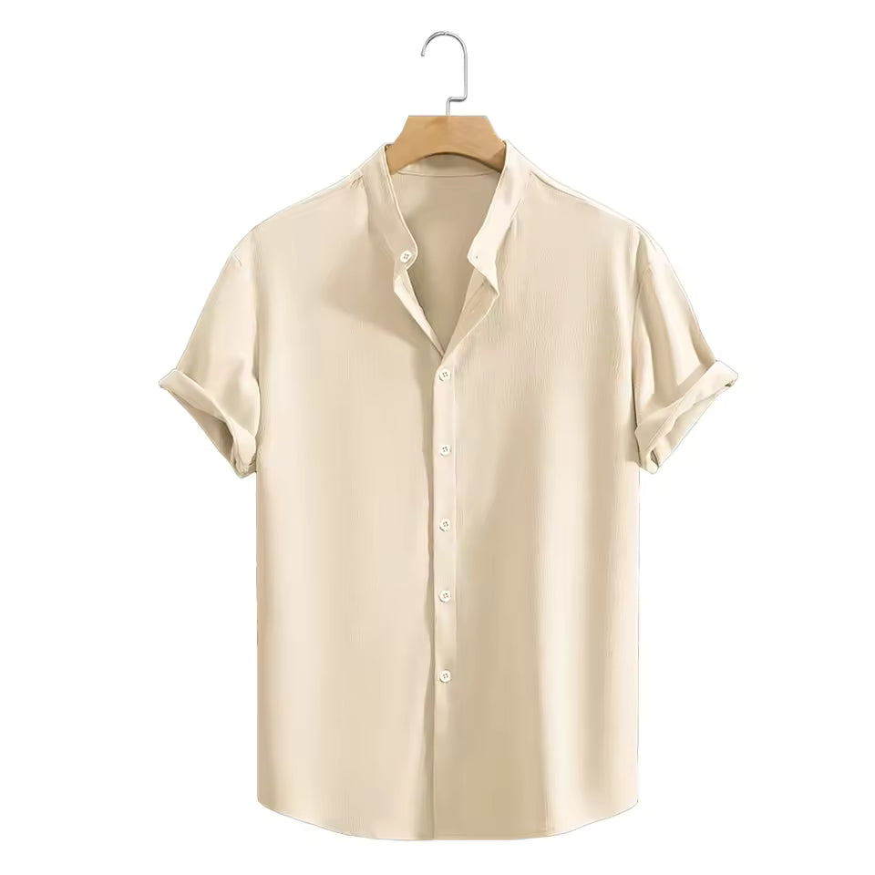 Juventude casual praia camisas de manga curta cor sólida solta casual respirável camisa leve streetwear masculino botão topos