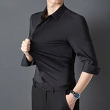 Camisa ultraelástica masculina premium – Camisa formal de manga comprida de negócios sedosa de alta qualidade para uso social e casual