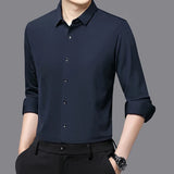 Camisa ultraelástica masculina premium – Camisa formal de manga comprida de negócios sedosa de alta qualidade para uso social e casual