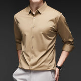 Camisa ultraelástica masculina premium – Camisa formal de manga comprida de negócios sedosa de alta qualidade para uso social e casual