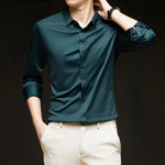 Camisa ultraelástica masculina premium – Camisa formal de manga comprida de negócios sedosa de alta qualidade para uso social e casual