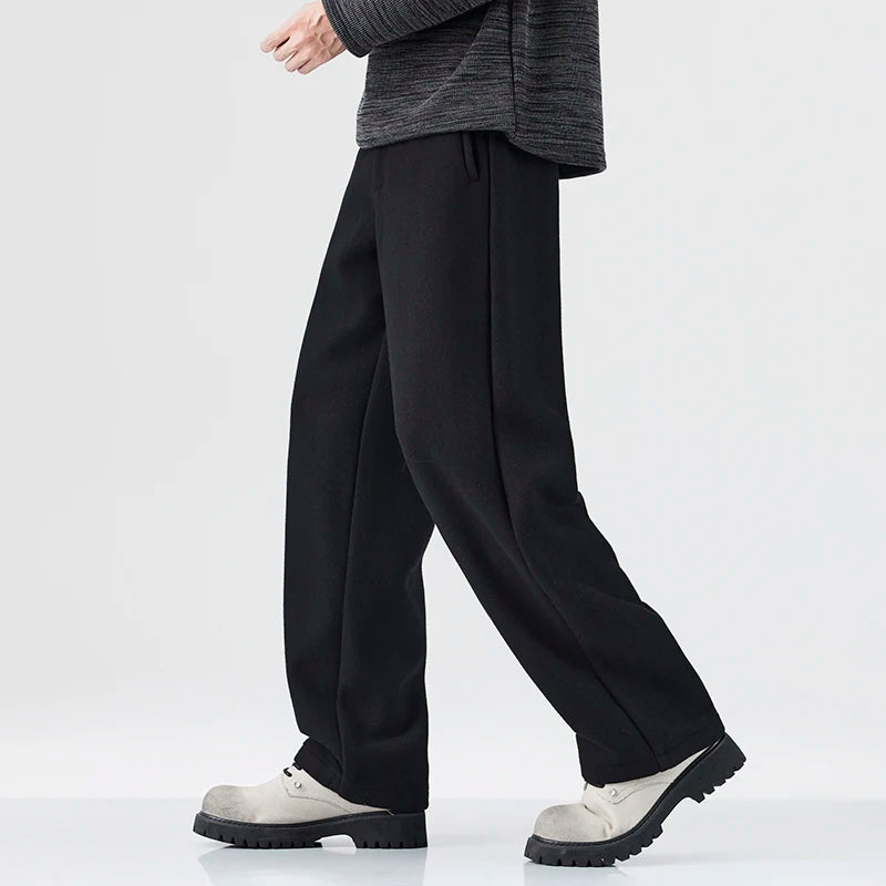 2025 automne nouveau Vintage Simple laine douce pantalon de costume droit pour hommes vêtements cordon couleur unie pantalon LX8288