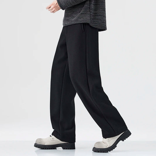 2025 automne nouveau Vintage Simple laine douce pantalon de costume droit pour hommes vêtements cordon couleur unie pantalon LX8288