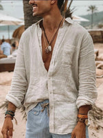 Camisa fina masculina de mangas compridas, cardigã de lapela, monocromática, moda casual, adequada para atividades ao ar livre