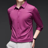 Camisa ultraelástica masculina premium – Camisa formal de manga comprida de negócios sedosa de alta qualidade para uso social e casual