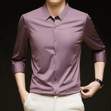 Camisa ultraelástica masculina premium – Camisa formal de manga comprida de negócios sedosa de alta qualidade para uso social e casual
