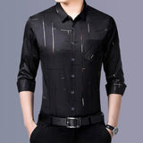 Camisa masculina casual e elegante de manga comprida estampada, top de negócios sem engomar e resistente a rugas